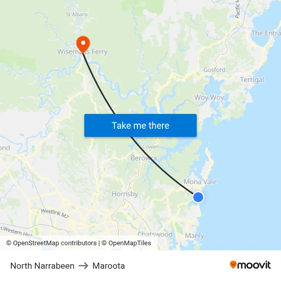 North Narrabeen to Maroota map