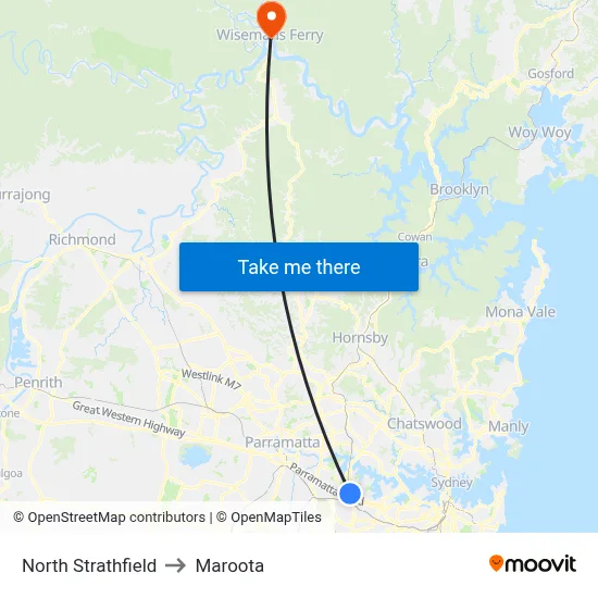 North Strathfield to Maroota map