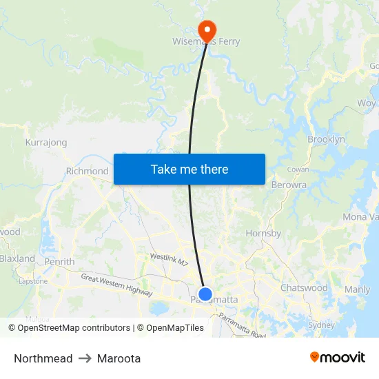 Northmead to Maroota map