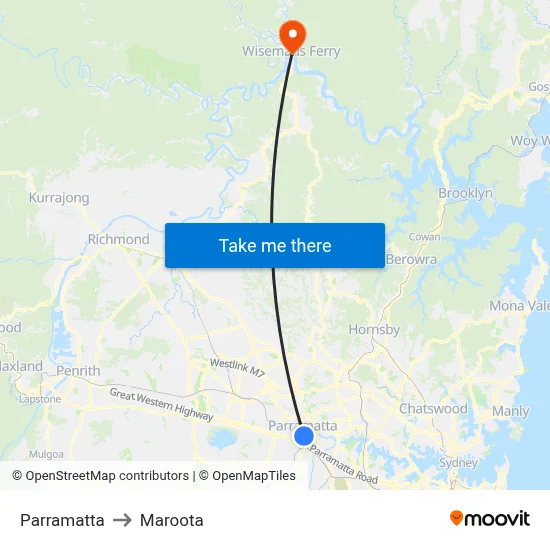 Parramatta to Maroota map
