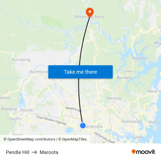 Pendle Hill to Maroota map