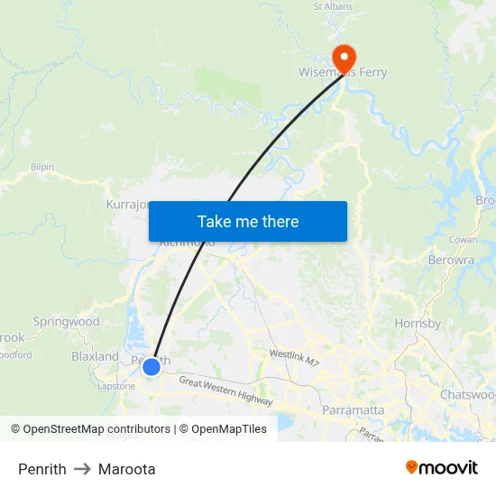Penrith to Maroota map