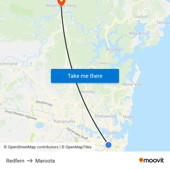 Redfern to Maroota map