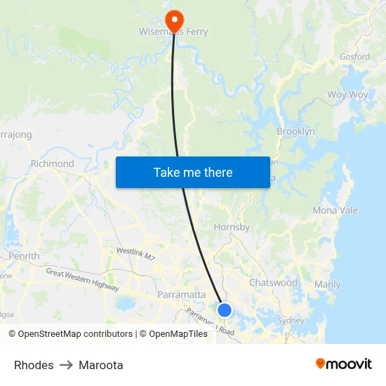 Rhodes to Maroota map