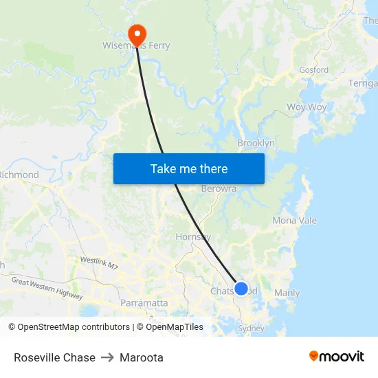 Roseville Chase to Maroota map