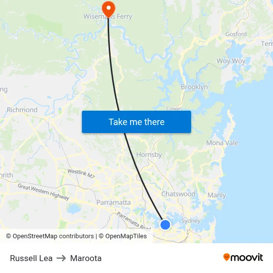 Russell Lea to Maroota map
