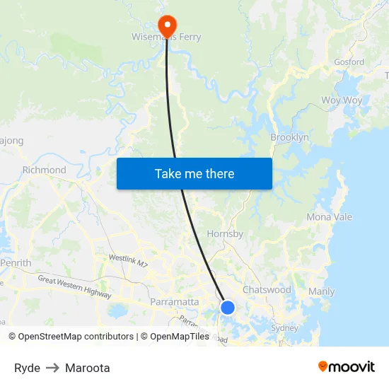 Ryde to Maroota map