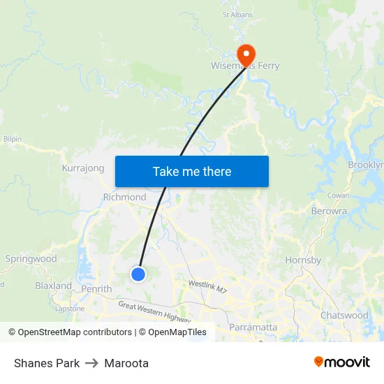 Shanes Park to Maroota map