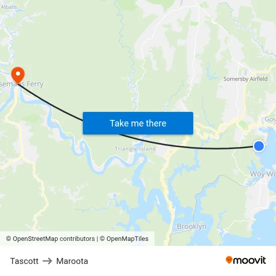 Tascott to Maroota map