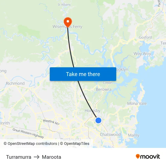Turramurra to Maroota map