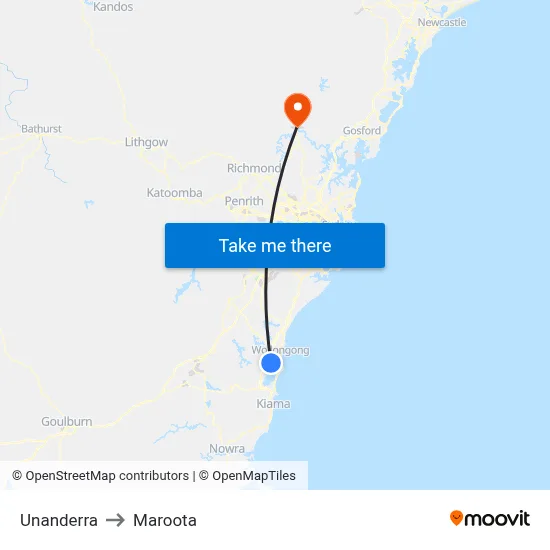 Unanderra to Maroota map