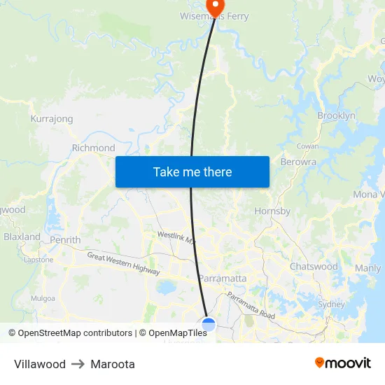Villawood to Maroota map