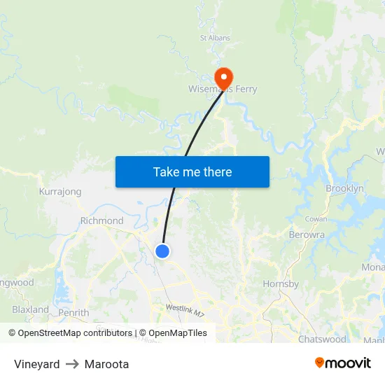 Vineyard to Maroota map
