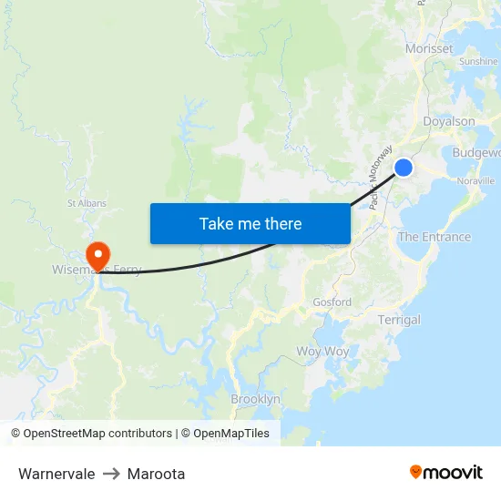 Warnervale to Maroota map