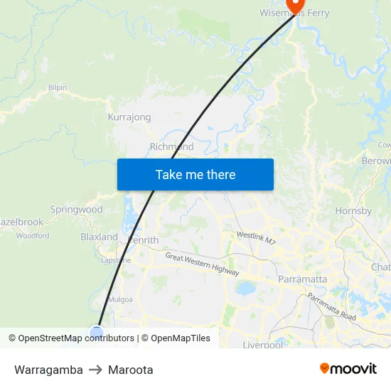 Warragamba to Maroota map