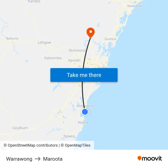 Warrawong to Maroota map