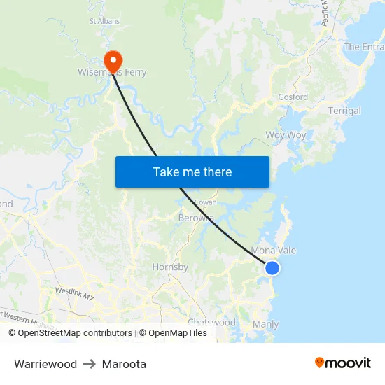 Warriewood to Maroota map