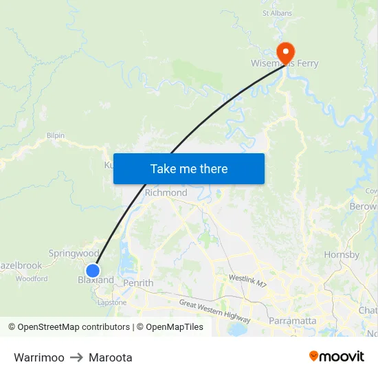 Warrimoo to Maroota map