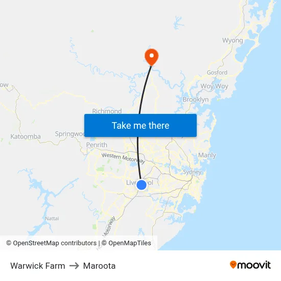 Warwick Farm to Maroota map