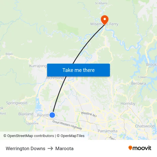 Werrington Downs to Maroota map