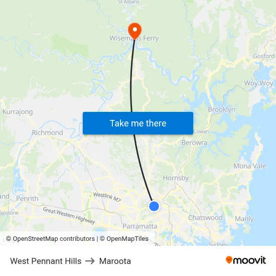 West Pennant Hills to Maroota map