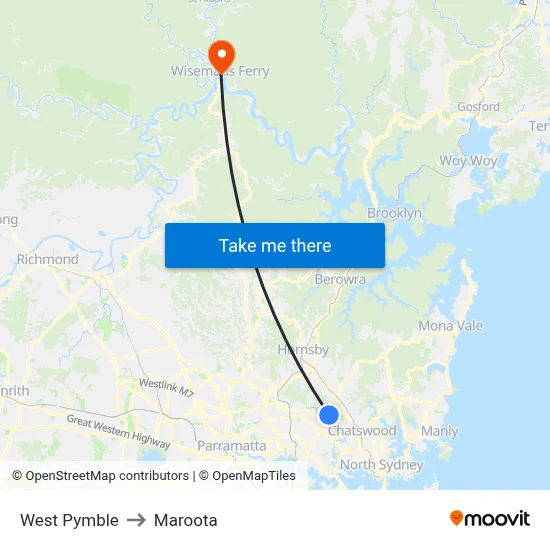 West Pymble to Maroota map