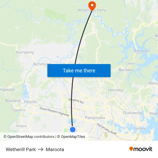Wetherill Park to Maroota map