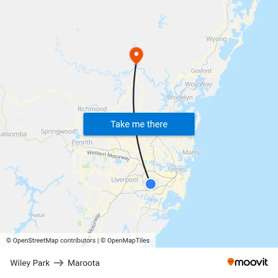 Wiley Park to Maroota map