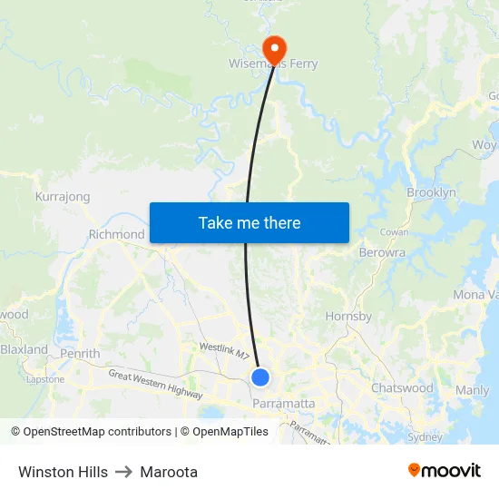 Winston Hills to Maroota map