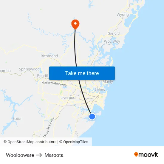 Woolooware to Maroota map