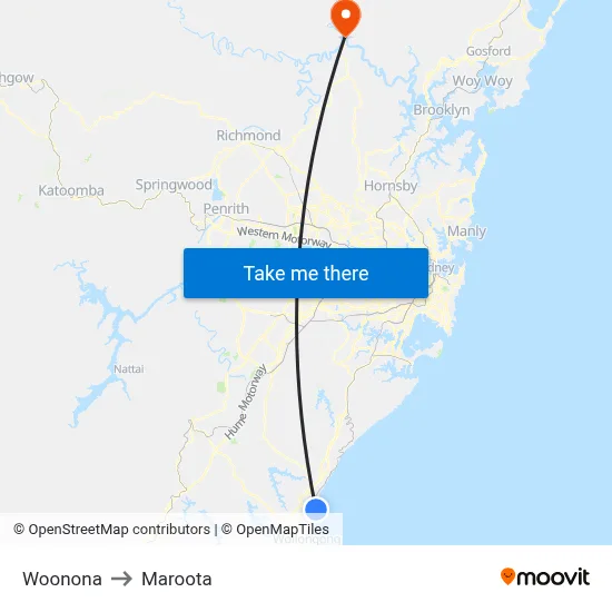 Woonona to Maroota map