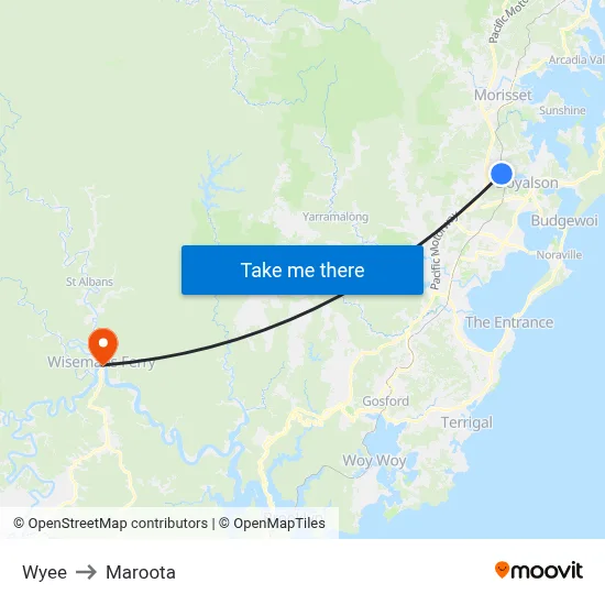Wyee to Maroota map