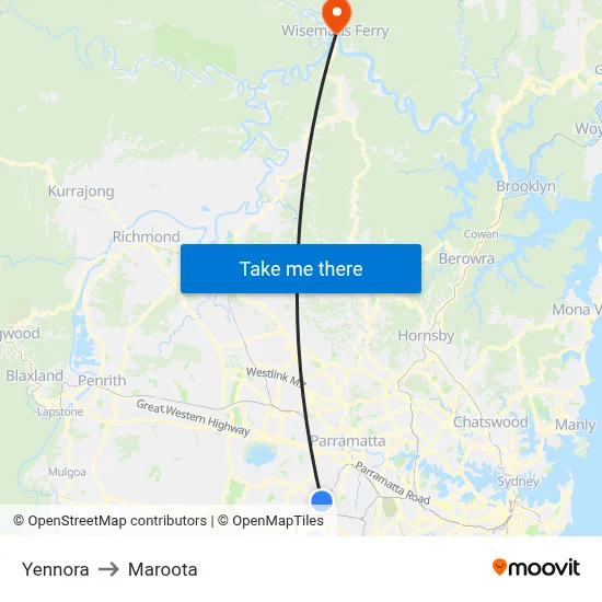 Yennora to Maroota map