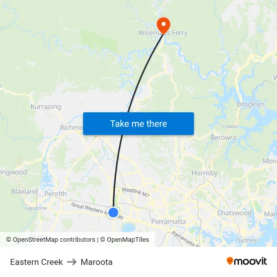 Eastern Creek to Maroota map