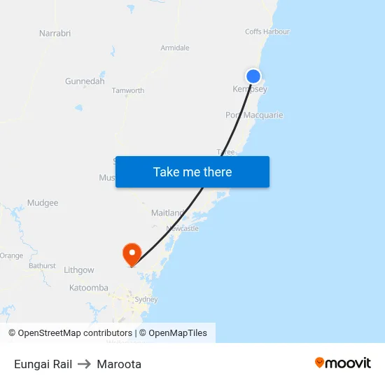 Eungai Rail to Maroota map