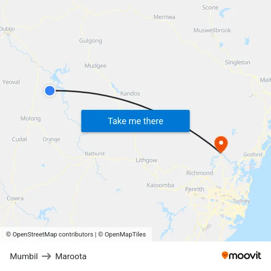 Mumbil to Maroota map