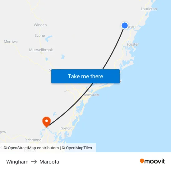 Wingham to Maroota map