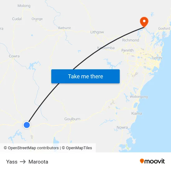 Yass to Maroota map