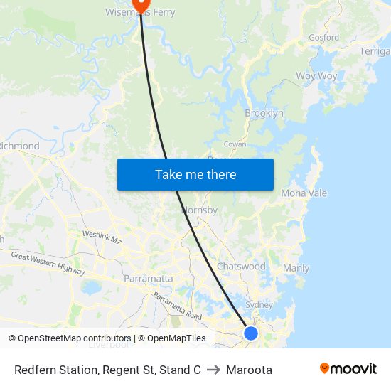 Redfern Station, Regent St, Stand C to Maroota map