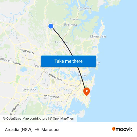 Arcadia (NSW) to Maroubra map