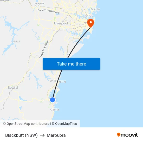 Blackbutt (NSW) to Maroubra map