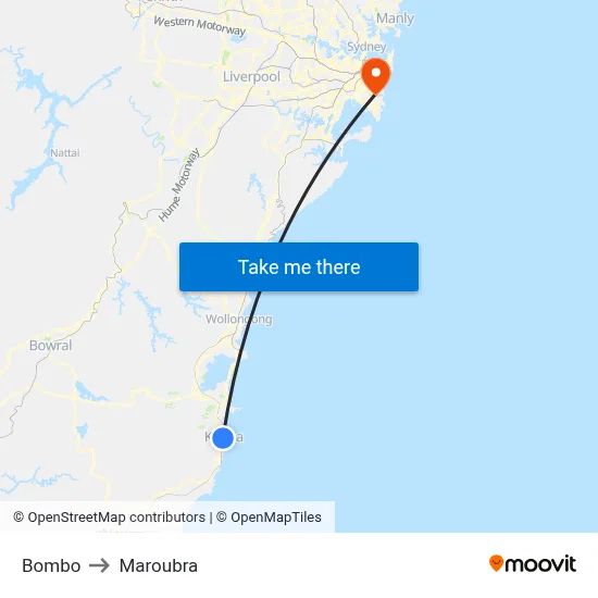 Bombo to Maroubra map