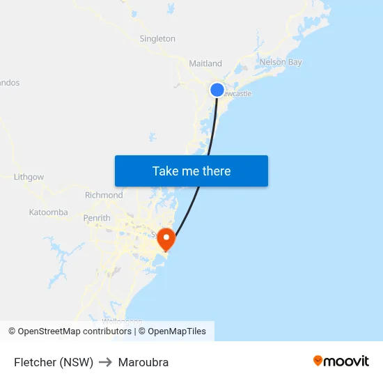 Fletcher (NSW) to Maroubra map