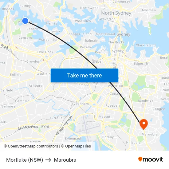 Mortlake (NSW) to Maroubra map