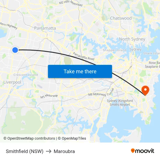 Smithfield (NSW) to Maroubra map