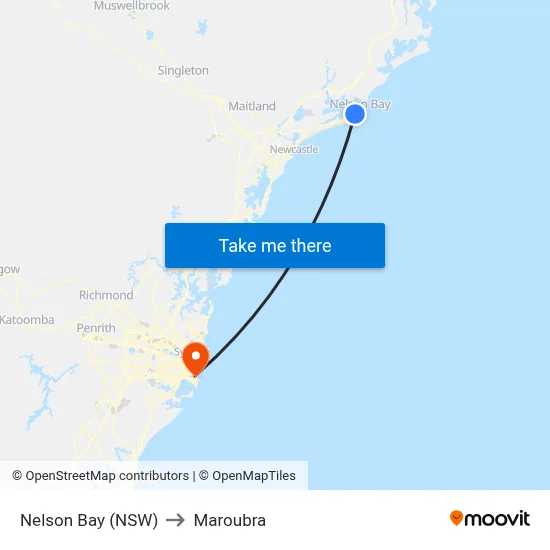 Nelson Bay (NSW) to Maroubra map