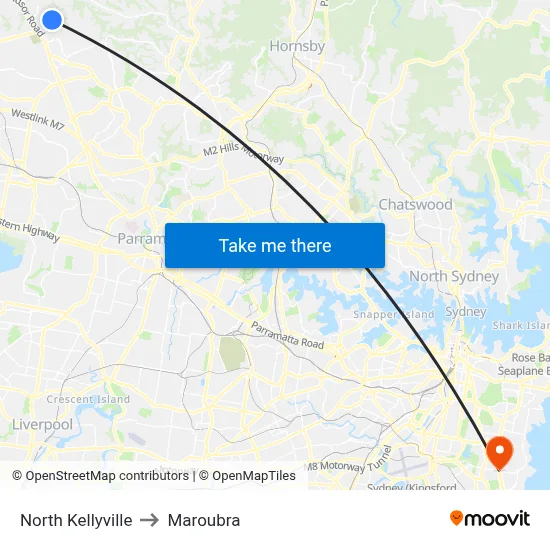 North Kellyville to Maroubra map