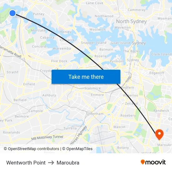 Wentworth Point to Maroubra map