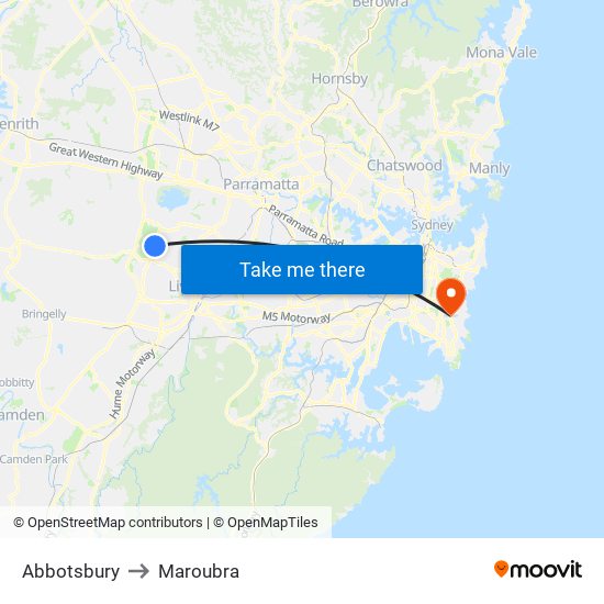 Abbotsbury to Maroubra map