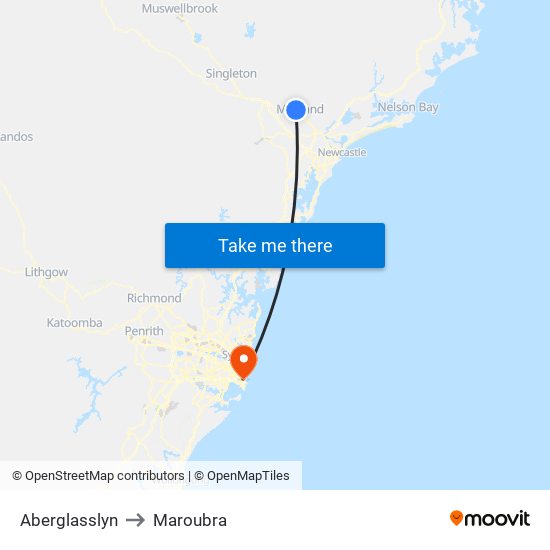 Aberglasslyn to Maroubra map